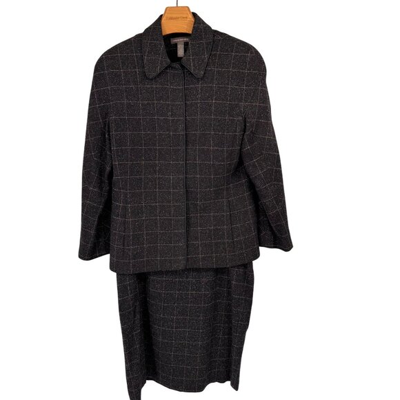 Valerie Stevens Womens Plaid Blazer Skirt suit Size 16 Wool Blend gray - Picture 1 of 12